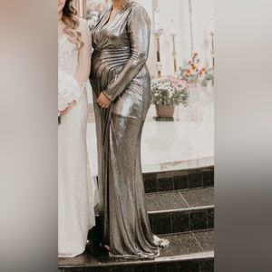 Tadashi shoji Metallic Jersey V-Neck Gown size XL